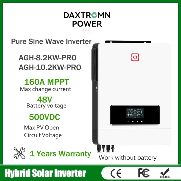 Pyrosolar 10.2KW 8.2KW Hybrid Solar Inverter 48V 220V MPPT Pure Sine Wave Inverter 2MPPT Dual 160A Solar Charge Controller