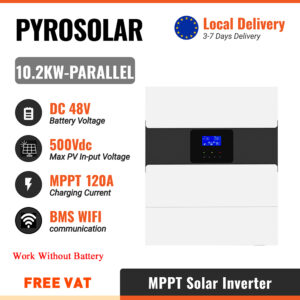 PYROSOLAR 10.2KW Parallel Solar Hybrid Inverter 48V 230Vac With Dual MPPT 160A Charging Controller PV 500VDC No Battery Work