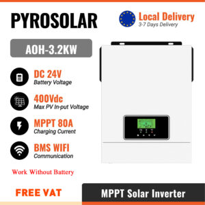 PYROSOLAR 3KW 3.2KVA Solar Inverter Pure Sine Wave Hybrid 24V 220V Off-grid Inverter Built-in MPPT 80A Solar Charge With WiFi