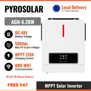 PYROSOLAR 6200W Hybrid Solar Inverter 48V 230VAC Pure Sine Wave Inverter 6.2KW On Grid Dual Output with MPPT 120A Solar Charger