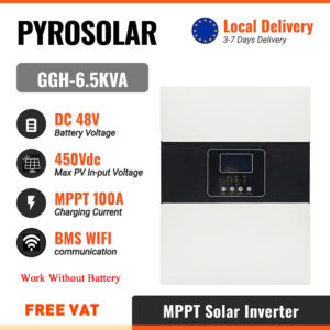 PYROSOLAR 6.5KVA 6.5KW Hybrid Solar Inverter MPPT 100A PV 48VDC 500VDC Input 5500W Pure Sine Wave Solar Inverter With WiFi