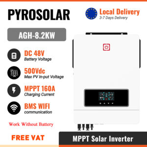 PYROSOLAR 8.2KW Hybrid Solar Inverter On Off Grid 48V 220V 500VDC Built-in Dual 160A MPPT with BMS Pure Sine Wave Solar Charge