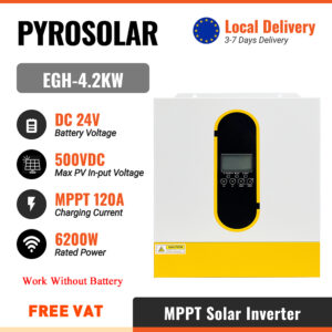 PYROSOLAR 4.2KW 6200W Hybrid Solar Inverter MPPT 24V 230Vac Pure Sine Wave 120A Charge Controller No Battery Work for Home