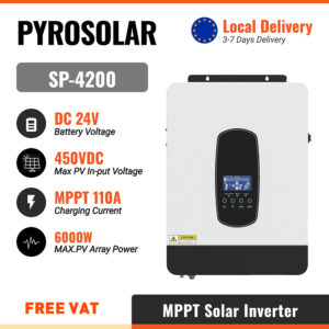 PYROSOLAR 3.8KW 6000W Home Pure Sine Wave Hybrid Inverter 24V 230VAC Off Grid Solar Inverter MPPT 110A Solar Charge Controller