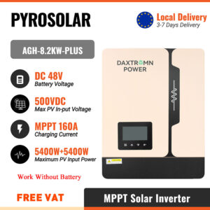 PYROSOLAR 8.2KW Hybrid Solar Inverter On Off Grid 48V 220V 500VDC Built-in Dual 160A MPPT with BMS Pure Sine Wave Solar Charge