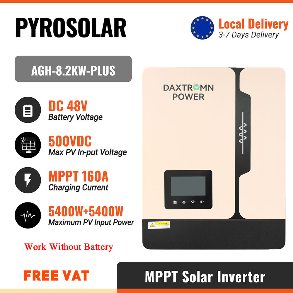 PYROSOLAR 8.2KW Hybrid Solar Inverter On Off Grid 48V 220V 500VDC Built-in Dual 160A MPPT with BMS Pure Sine Wave Solar Charge